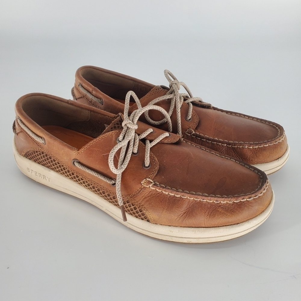 Sperry tan leather slip on driver boat shoe men's size 13